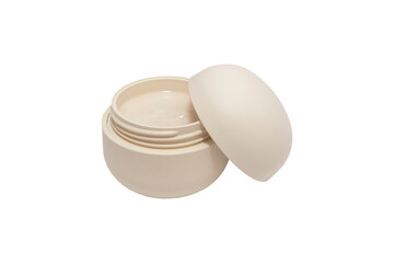 Beige jar with natural cosmetic cream isolated on white background