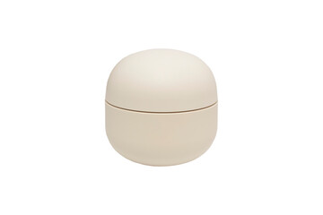 Beige jar with natural cosmetic cream isolated on white background