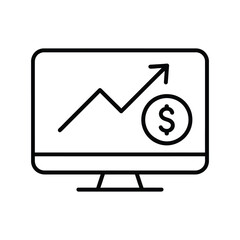 Computer screen displaying a growing financial graph with a dollar sign icon