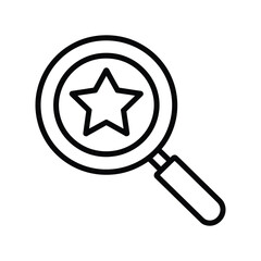 Magnifying glass with star icon representing search for quality or excellence