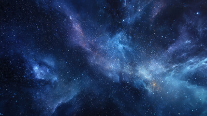 Fototapeta premium Deep Space Nebula Background, Colorful Gas and Star Clouds in Blue and Purple Cosmic Sky.