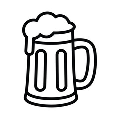 Simple outline drawing of a frothy beer mug with handle