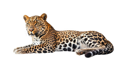Obraz premium Leopard resting on striped background isolated on a transparent background