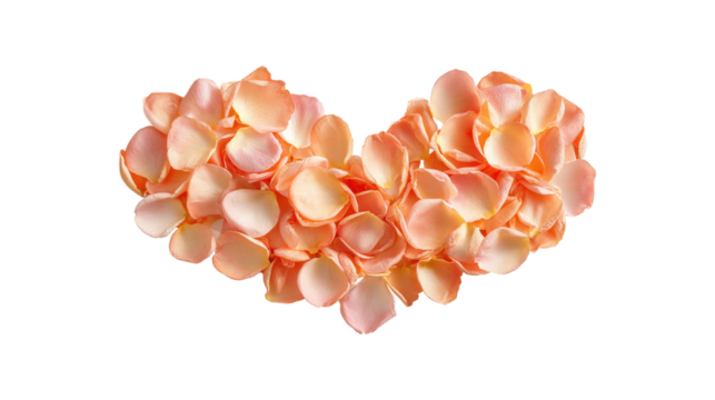 Peach rose petals heart shape isolated on a transparent background
