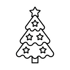 Simple outline christmas tree decorated with stars and a star topper
