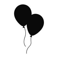 Two black balloons tied together with strings silhouette