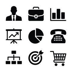 Collection of business icons representing growth and success
