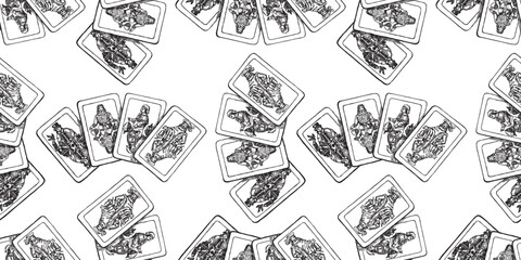 Four kings playing cards, seamless pattern, vector background, hand drawn, wallpaper, paper