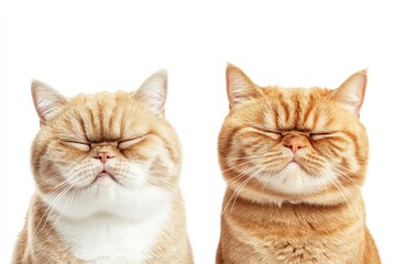 A contrasting duo of emotions: one cat appears sad while the other radiates happiness against a clean white backdrop