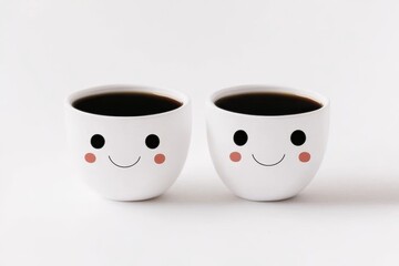 Bright and cheerful ceramic cups filled with dark coffee, capturing warmth and joy during morning rituals