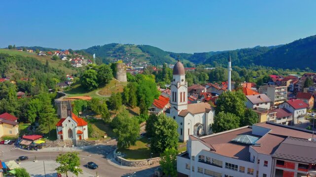 Drone footage of Bosanska Krupa &ndash; the castle and city center