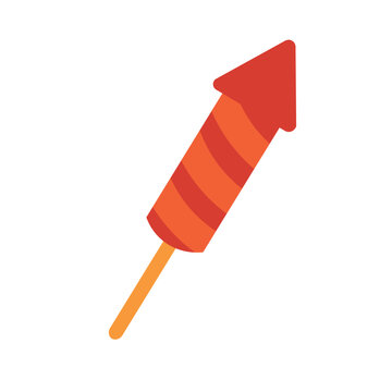 Red and orange striped firework rocket for festive celebration, simple flat cartoon vector illustration.