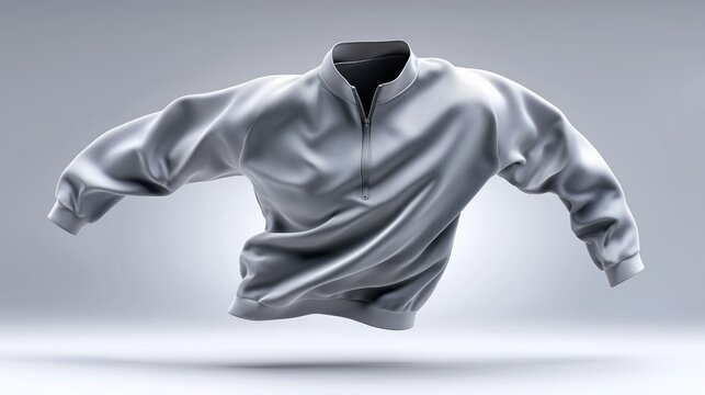 Sweater floating against a soft gray background in a studio setting