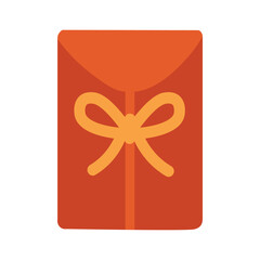 Red envelope with decorative golden ribbon bow, simple flat vector style, festive and elegant.