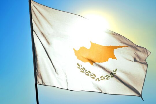 Cyprus Cypriot flag on sunny sky background