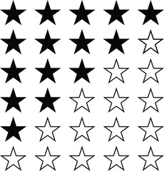 Vector set of rating star silhouettes for review feedback and satisfaction graphic designs