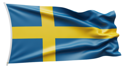 Sweden flag PNG transparent background, 4K ultra HD realistic textile waves (瑞典国旗)