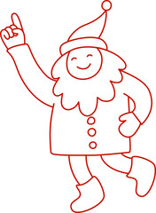 Cheerful and festive Santa Claus character in red line drawing style, Christmas spirit and energy, stickers, mascots, festive greeting cards