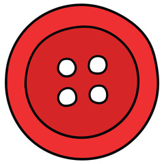 Hand-drawn cartoon red button for clothes on a white background.