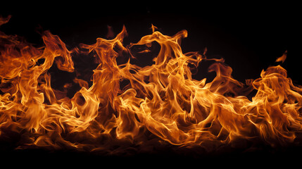 Intense Fire Flames and Smoke on Black Background