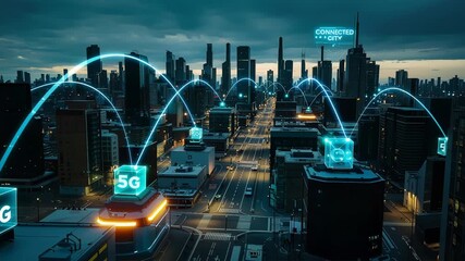 Connected city 5 G network futuristic urban technology communication - Powered by Adobe