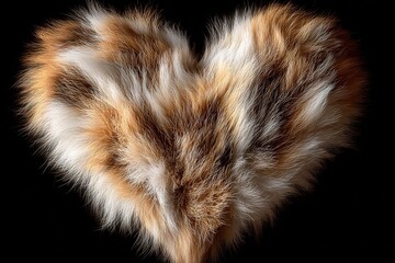 Fluffy heart shape made of soft animal fur against a dark background