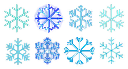 Fototapeta premium PNG Neon blue snowflake designs, element set on transparent background
