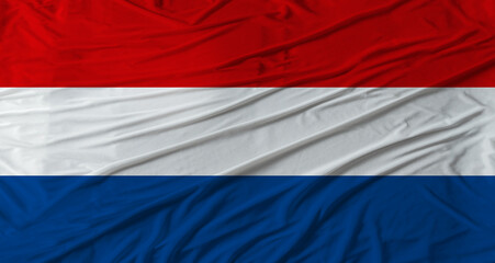 Close up of Netherlands flag waving. Flag of Netherlands with cloth texture