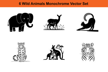 Obraz premium Wild Animals Monochrome Vector Set.ai