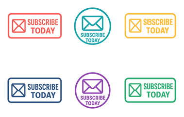 Colorful email subscription icons with envelope and subscribe today text