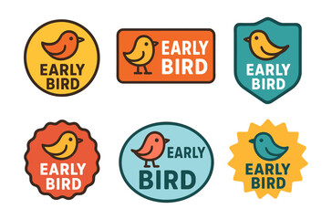 Obraz premium Colorful early bird badges in various shapes and designs
