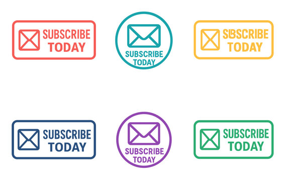 Colorful email subscription icons with envelope and subscribe today text
