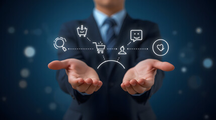 Businessman's hand is pressing a digital social network icon on a virtual screen, representing global communication and future business success