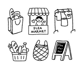 set of Local flea market hand drawn illustrations