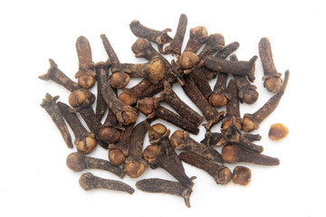 Organic dried clove spice isolated on white background macro