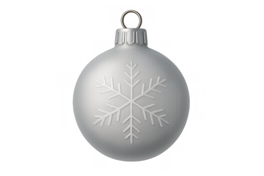 Silver christmas bauble with snowflake motif, winter holiday season decoration, festive ornament on transparent background - Powered by Adobe