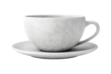 Elegant white ceramic coffee cup and saucer isolated on a solid backdrop perfect for morning beverage photography isolated on transparent background