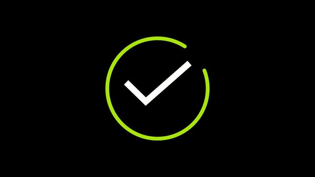 A bold green check mark or tick symbol on a black background is a versatile web icon video concept for a yes or ok business choice button