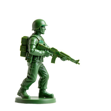 Green Army Toy Soldier with Rifle and Backpack in Action Pose