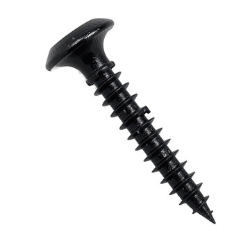 Black Screw on White Background, Close-Up of Industrial Fastener