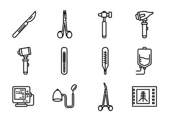 Medical equipment icons set, healthcare and medicine isolated on transparent background