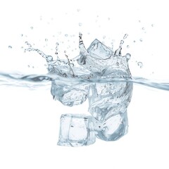 Cubes splashing into water creating dynamic ripples and droplets in clear surroundings