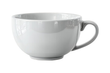 Clean white ceramic tea cup with elegant handle isolated on a dark studio backdrop isolated on transparent background