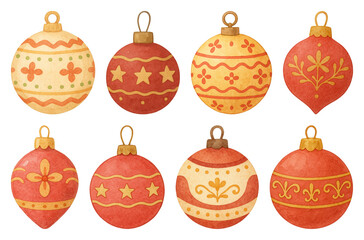 PNG Festive vintage Christmas ornaments, element set on transparent background