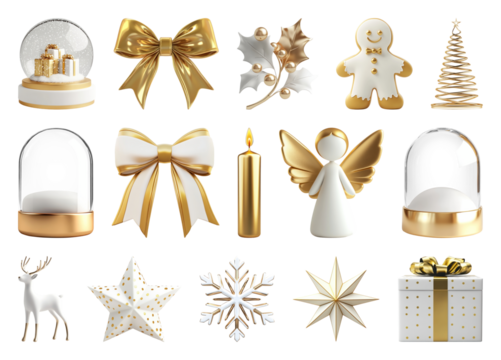 PNG Elegant festive holiday decorations collection, element set on transparent background