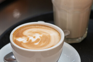 Close-up of aromatic coffee in small cups ready to enjoy at an Italian café