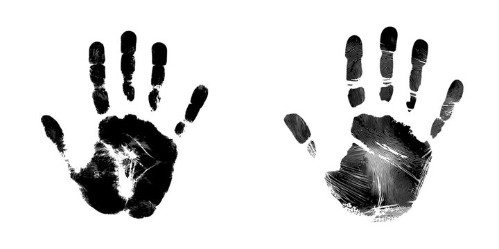 Black silhouette of a hand print, a modern illustration, is isolated on a white background