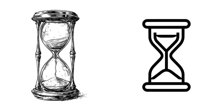 Flat icon of an hourglass, sandglass timer, or clock for use in apps and websites