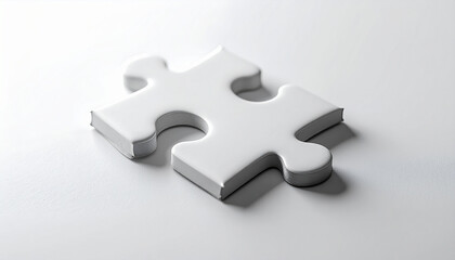 Obraz premium Single white puzzle piece on clean white background, minimalist and elegant composition.