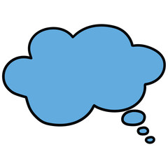 Hand-drawn cartoon empty blue speech bubble on a white background.